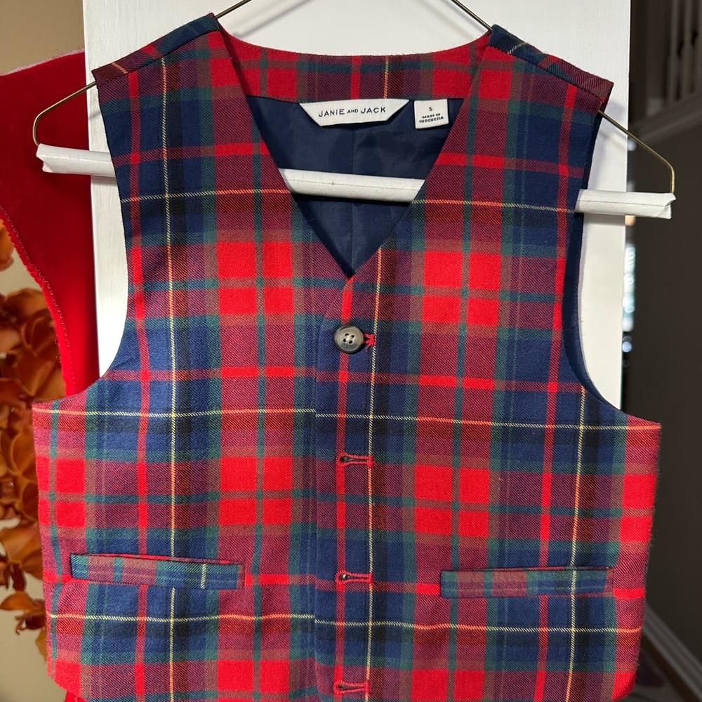 Boys Janie and Jack Red and Blue Plaid Wool Vest & Wool Pants